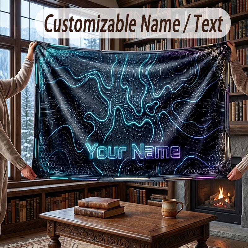 Neon Colorful Theme Throw Blanket Custom Name Text Personalized Blanket Soft Cozy Blanket for Home Sofa Bed