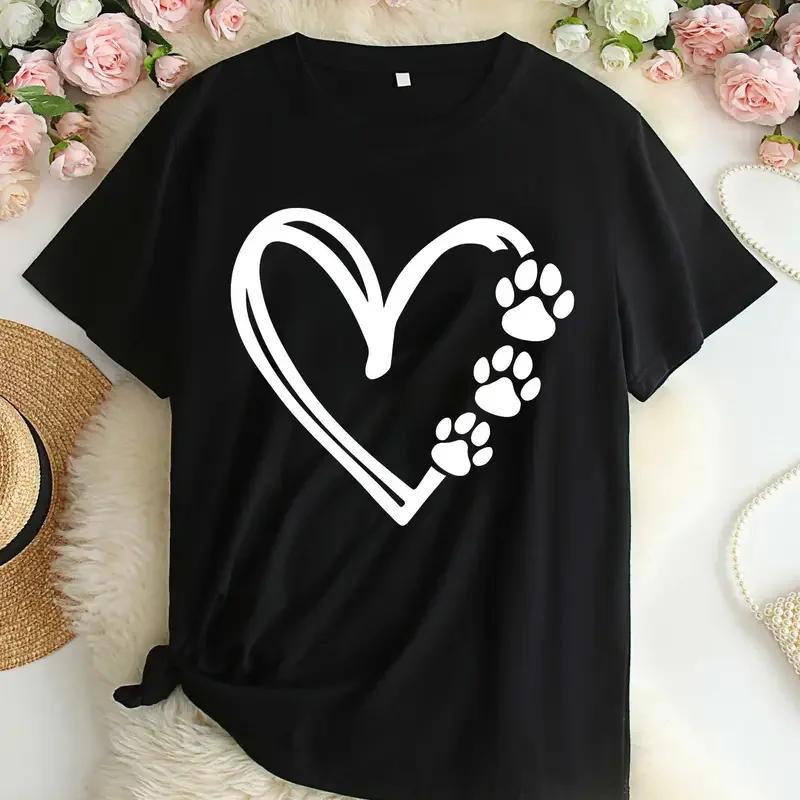 Plus Size Heart Print T-Shirt Casual Crew Neck Short Sleeve T-Shirt Women's Plus Size Clothing