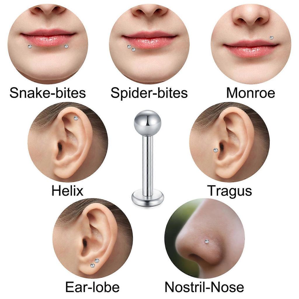 4 Pair 16 Gauge Lip Larbet Stud Piercing Bars Set 8mm Silver Stainless Steel Tragus Helix Piercing Jewellery