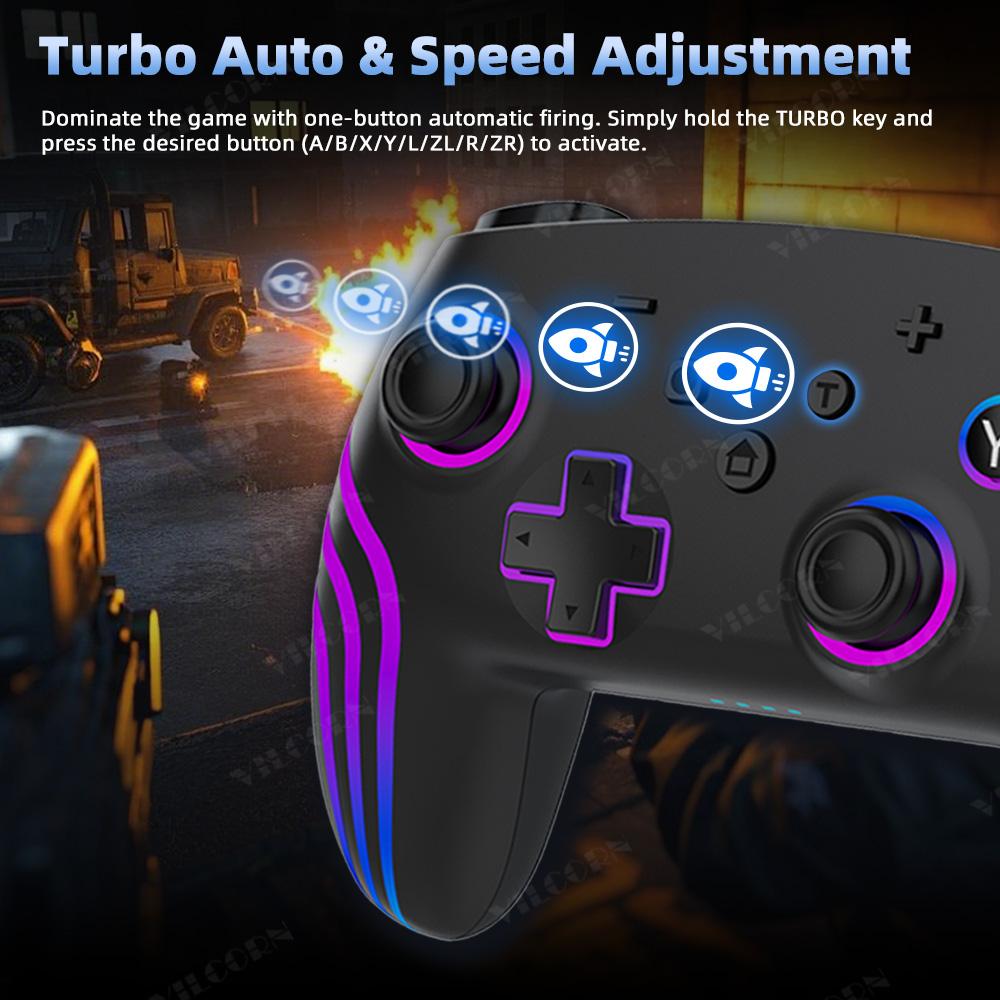 Wireless Game Controller for NS Switch Lite RGB Gamepad with Six Axis Gyro Sensor 3D Joystick For PC Game Accessories