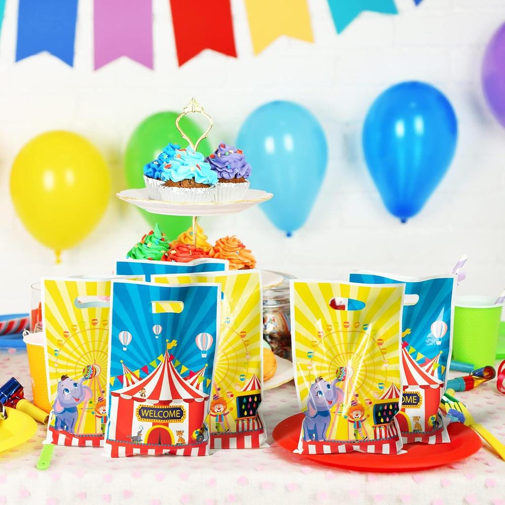 AwserTantue Carnival Gift Wrap Bags - 50Pcs Circus Mardi Gras Elephant Ferris Wheel Plastic Goodie Candy Treat Bag Gift Wrapping Pack Decoration Kids