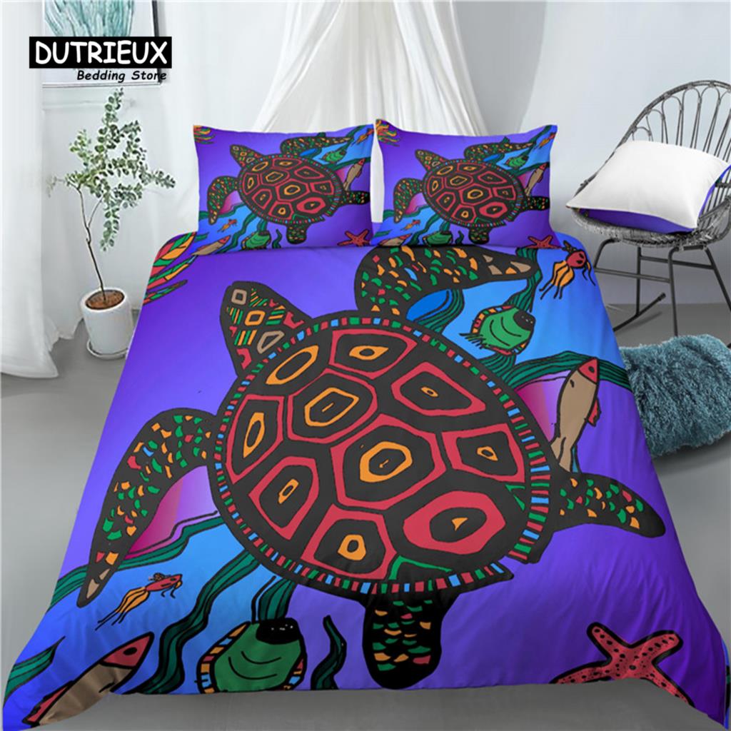 Home Living Luxury 3D Sea Turtle Print 2/3Pcs Comfortable Duvet Cover PillowCase Bedding Sets EU/US/AU Queen and King Size