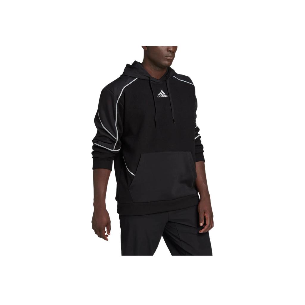 Adidas Q4 Fl Hd Embroidered Logo Drawstring Hoodie Long Sleeve Sweatshirt Men Tops Black HL6913