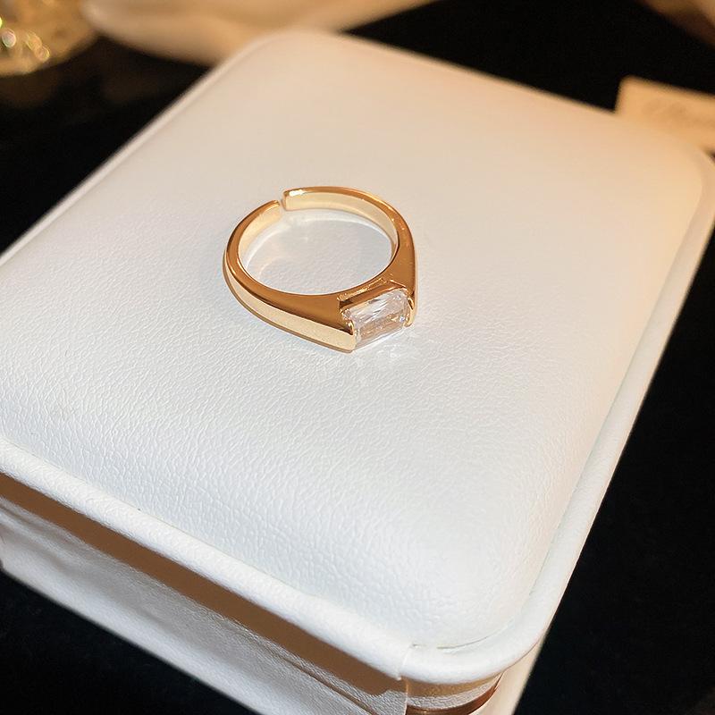 Simple zircon square rhombus open ring fashion versatile ring temperament jewelry women's high sense