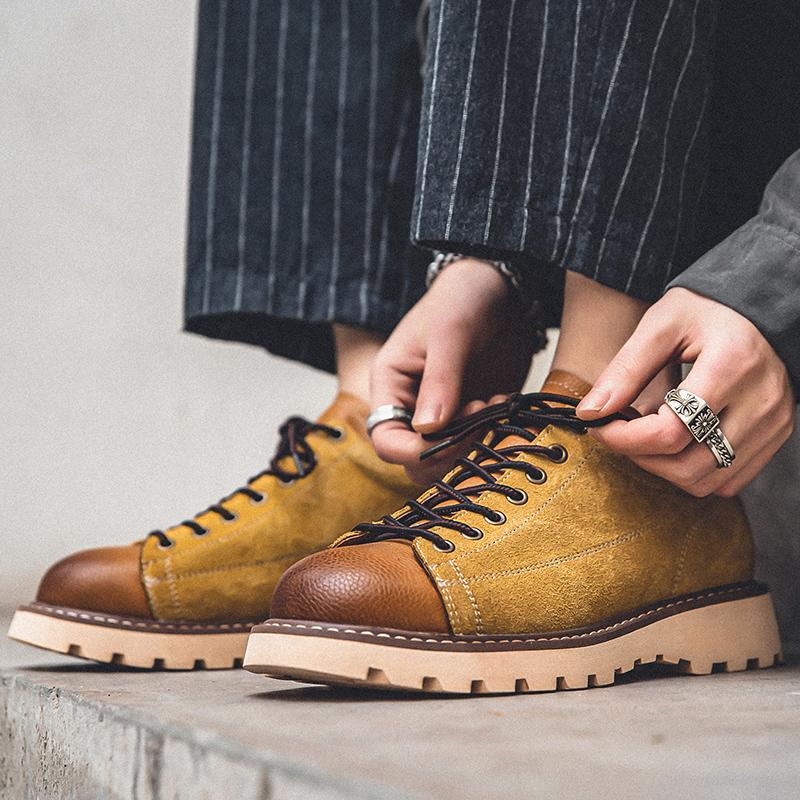 Mode Herren Freizeitschuhe Kuhveloursleder Hochwertiges Leder Herren Klassische Retro Schnürschuhe Dicke Sohle Schuhe im Britischen Stil Herren Outdoor Oxfords