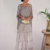 Evenig Dress Layered Scattered Cake Hem Half Sleeves Maxi Dress Bat Sleeves Baggy Round Neck Chiffon Dress for Party Prom