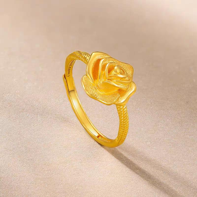 

Romantic Retro Rose Necklace and Ring Set in Imitation Vietnamese Gold