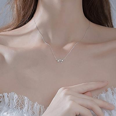 Women's Daily Twin Flower Silver Necklace (925 Silver)