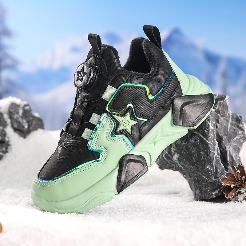 Children's Warm Sneakers 2025 Boys Fashion Rotating Button-up Shoes Medium Older Children's Girls Outdoor Running Shoes