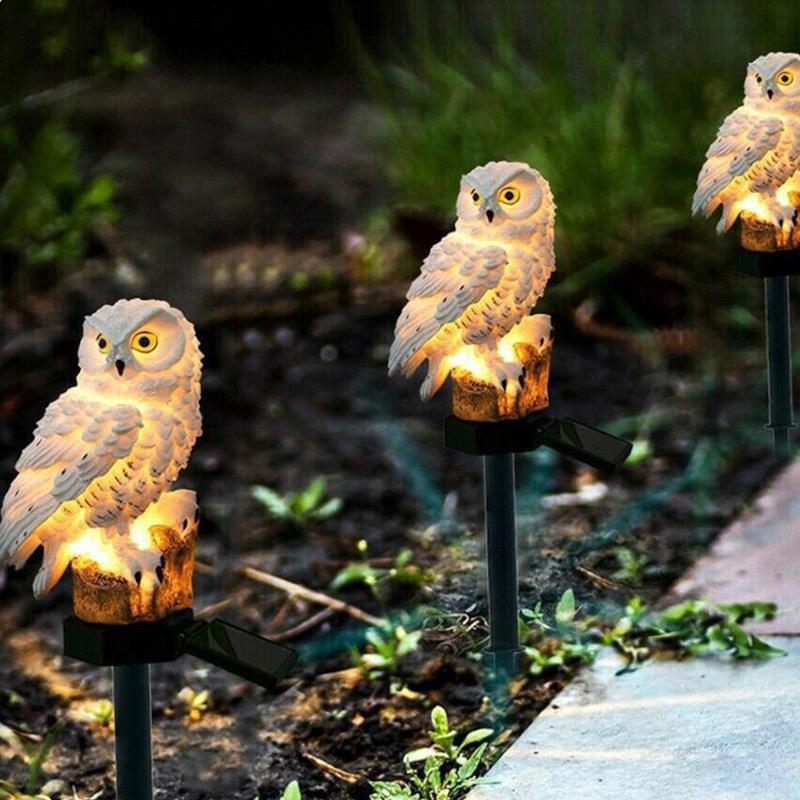 Outdoor Lamp LED Solar Waterproof Owl Figurine Garden Decoration for Backyard Patio White