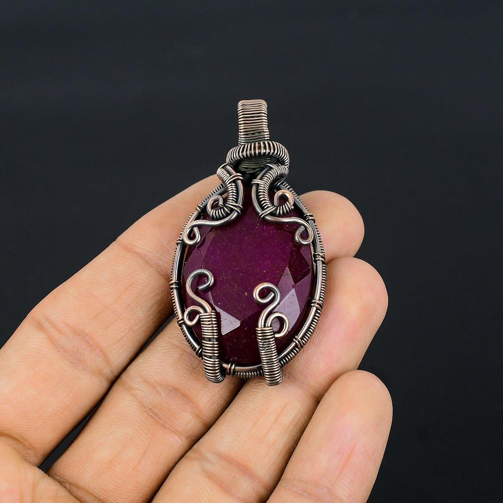 Ruby Pendant Gemstone Jewelry, 999 Copper Wire Wrapped Handmade Pendant, Latest Design Jewelry