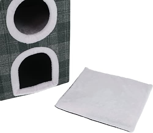 Fujiboeki Pet House/Pet Bed, 2-Room, 40cm Wide X 40cm Deep X 65cm High, Gray, Checkered Pattern, for Dogs and Cats, with Roof Bed, 53720, Small