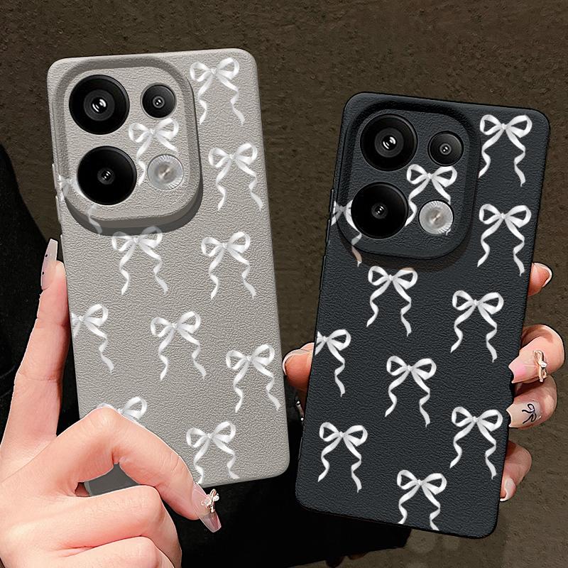 Bowknot Pattern TPU Soft Phone Case For Xiaomi 13T Pro Poco X7 X6 M6 Pro Redmi Note 14 13 Pro 12 11 Leather Texture Slim Shockproof Matte Back Cover