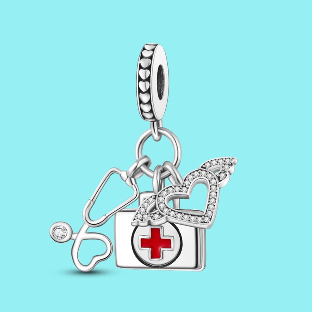 Pendant Charm Bead Copper Stethoscope First Aid Kit Fit Original Bracelet For Jewelry Making Valentine'S Day Gift