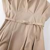 2024 Spring/Summer Khaki Pleated Short Dress for Women 8289