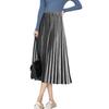 Qooth Women's Autumn Winter Velvet Pleated Skirts Calf Length Elegant A Line Skirt  QT2587
