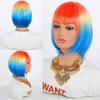 European American Women's Bangs Short Straight Hair Wig Multi-color Gradient Bob High-temperature Synthetic Headband