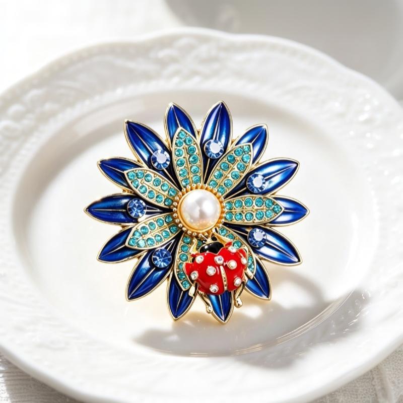 Crystal Sunflower Brooches For Women Unisex Lovely Ladybug And Flower Office Party Brooch Pin Gifts