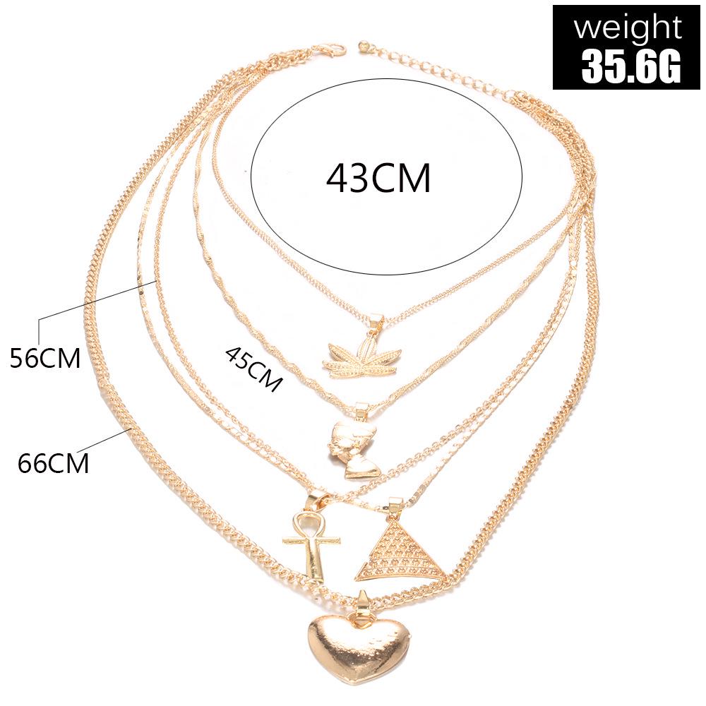 European & American Maple Leaf Pharaoh Cleopatra Multi-Layer Pendant Necklace
