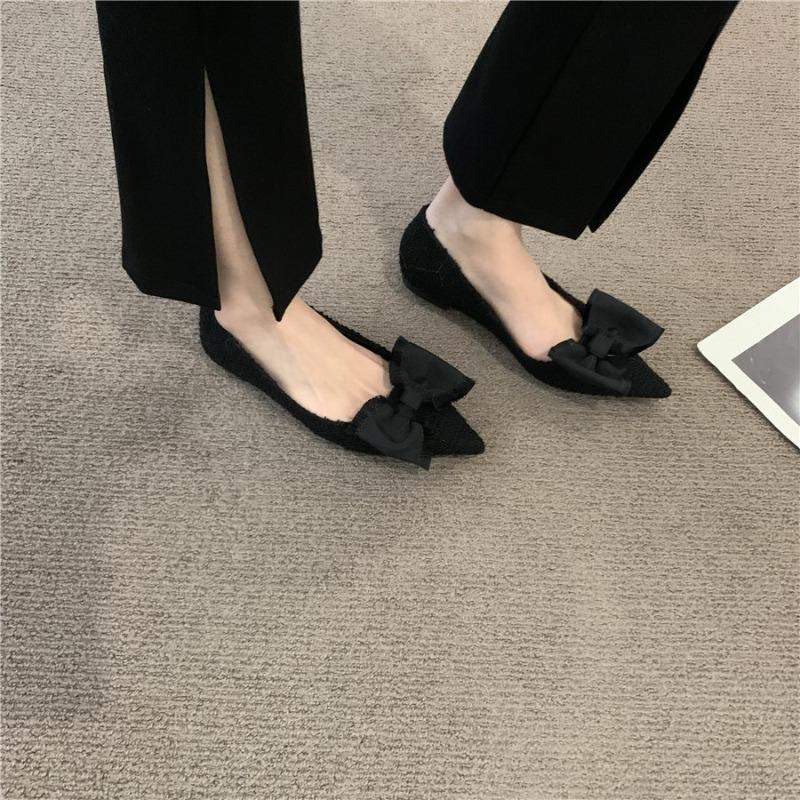 Fashion Flat Shoes for Women's Spring Autumn 2025 New French Bow Pointed Shallow Mouth Scoop Shoes Large Size Women's Shoes 42 43 44