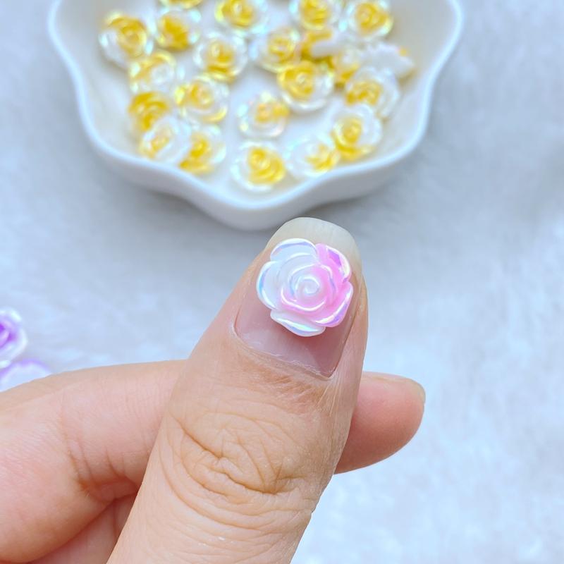 50Pcs New Cute Resin 10mm Mini Colorful Roses Flower Series Flat Back Manicure Parts Embellishments For Hair Bows Accessories