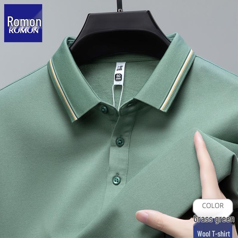 Men's Cashmere Wool & Silk Long Sleeve Polo - Spring/Autumn 2025 Edition, Versatile Dad's Turn-Down Collar Shirt