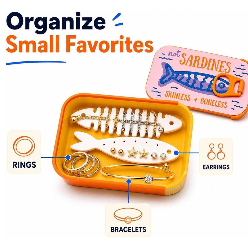 Sardine Tin Jewelry Box 3D Printed Necklace Earring Storage Box Easy Open Lids For Crafts & Packaging Storage