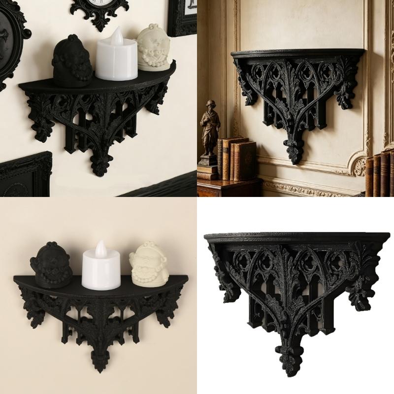 Gothic Hollow Carved Wall Shelf Plastic Floating Shelves For Home Decors Holds Books And Display Items Easy Installation