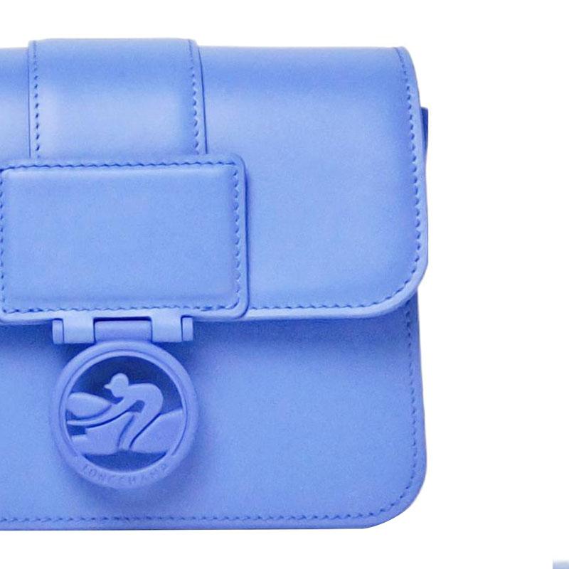 Longchamp Box-Trot Solid Color Adjustable Shoulder Strap Logo Pendant Magnetic Buckle Leather Shoulder Bag Small Women Shoulder Bag Blue 10174HBW487