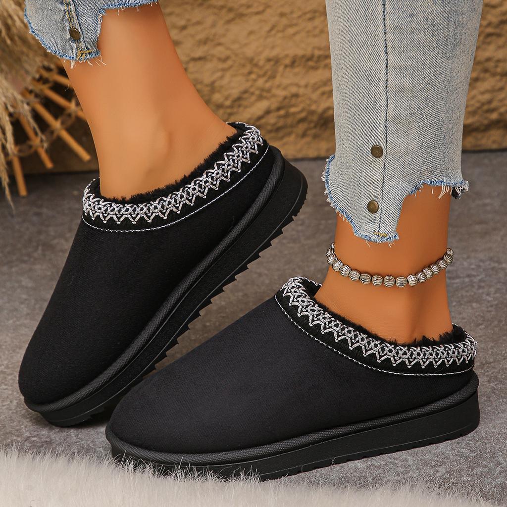 Women Warm Suede Snow Boots Autumn/Winter Fashion Slip on Platform Boats Close Toe Half Slipper Female Cotton Shoes
