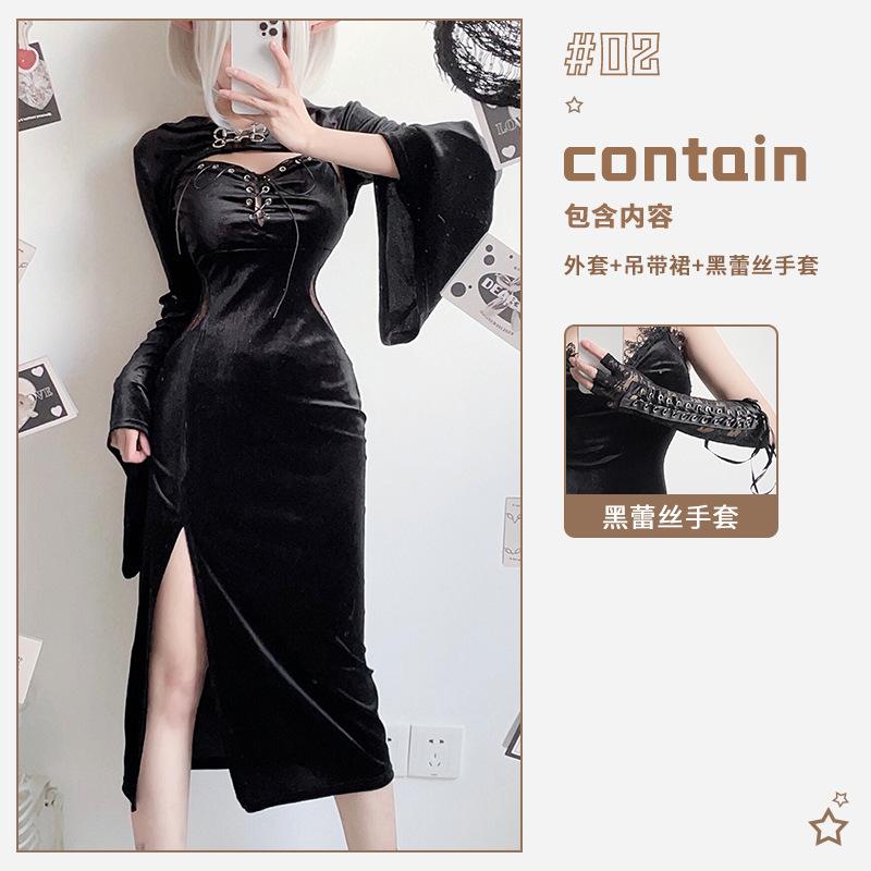 Wind Dark Goth Halloween Costume Black Dress Long Dress Witch Vampire Bride Outfit