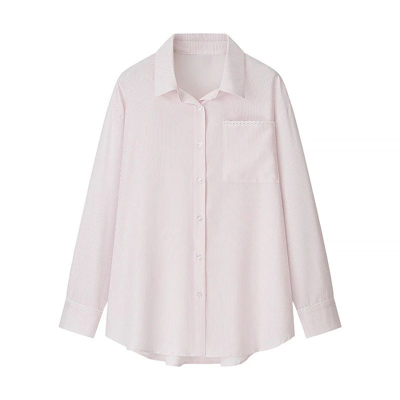 Autumn New Arrival Women clothes Two-piece Set Polo Collar Loose Long sleeve Stripe Shirts Casual Straight Wide Leg Trousers