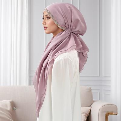 Berretto con fascia elastica in cotone diamantato premium per donna, cappello Hijab musulmano, sciarpa istantanea alla moda da signora, turbante islamico 75*25cm