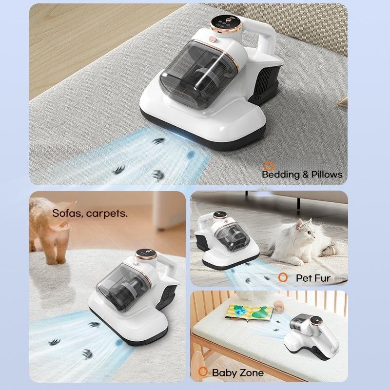 Home Cordless Mite Remover Vacuum, 10000Pa Suction, UV-C & HEPA, LED 3-Speed, Dual Dust Cup for Mattress Sofa Carpet Pet Hair
