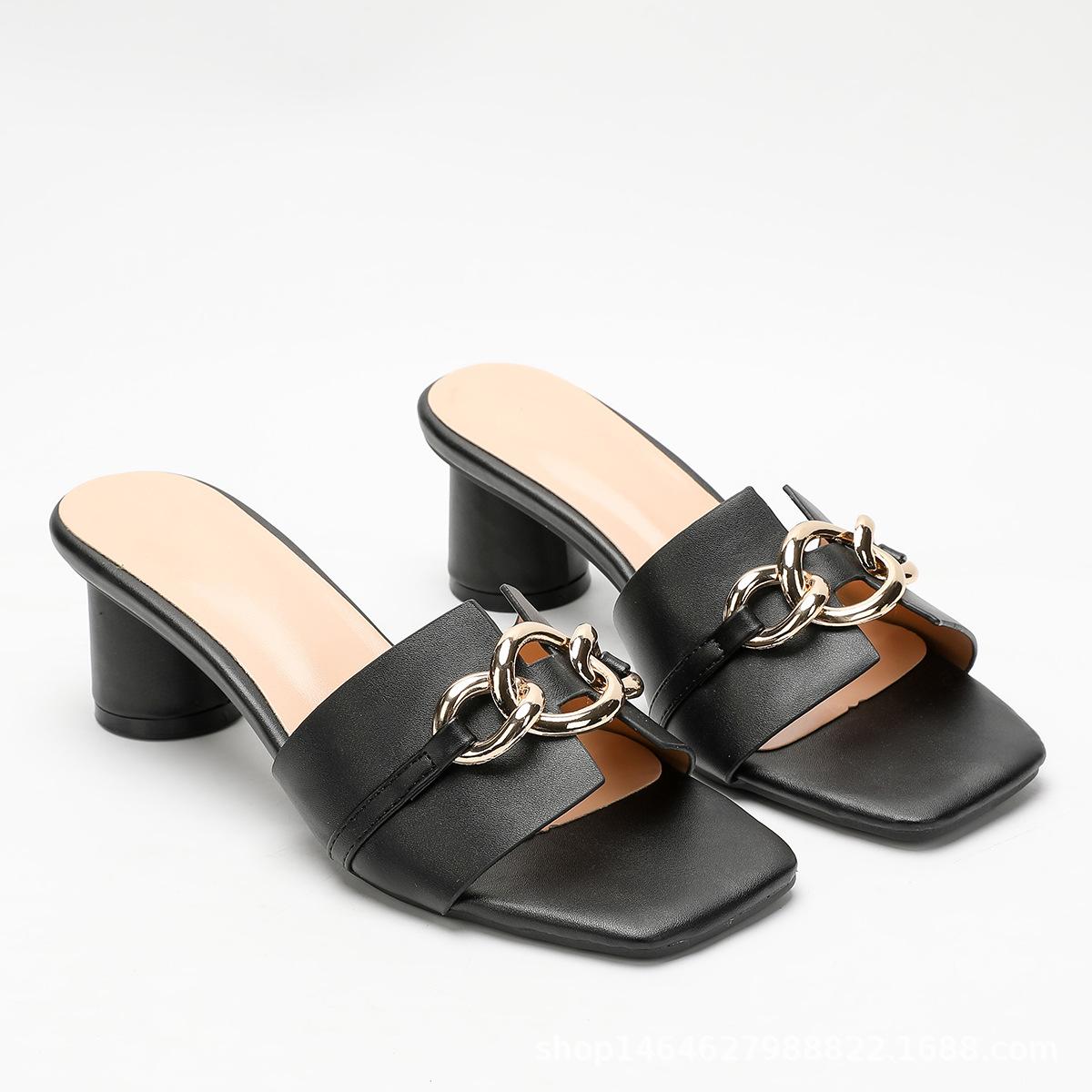 

Летняя новая модная обувь с квадратным носком на одной педали, модные универсальные уличные шлепанцы с открытым носком на высоком каблуке 43 чёрный