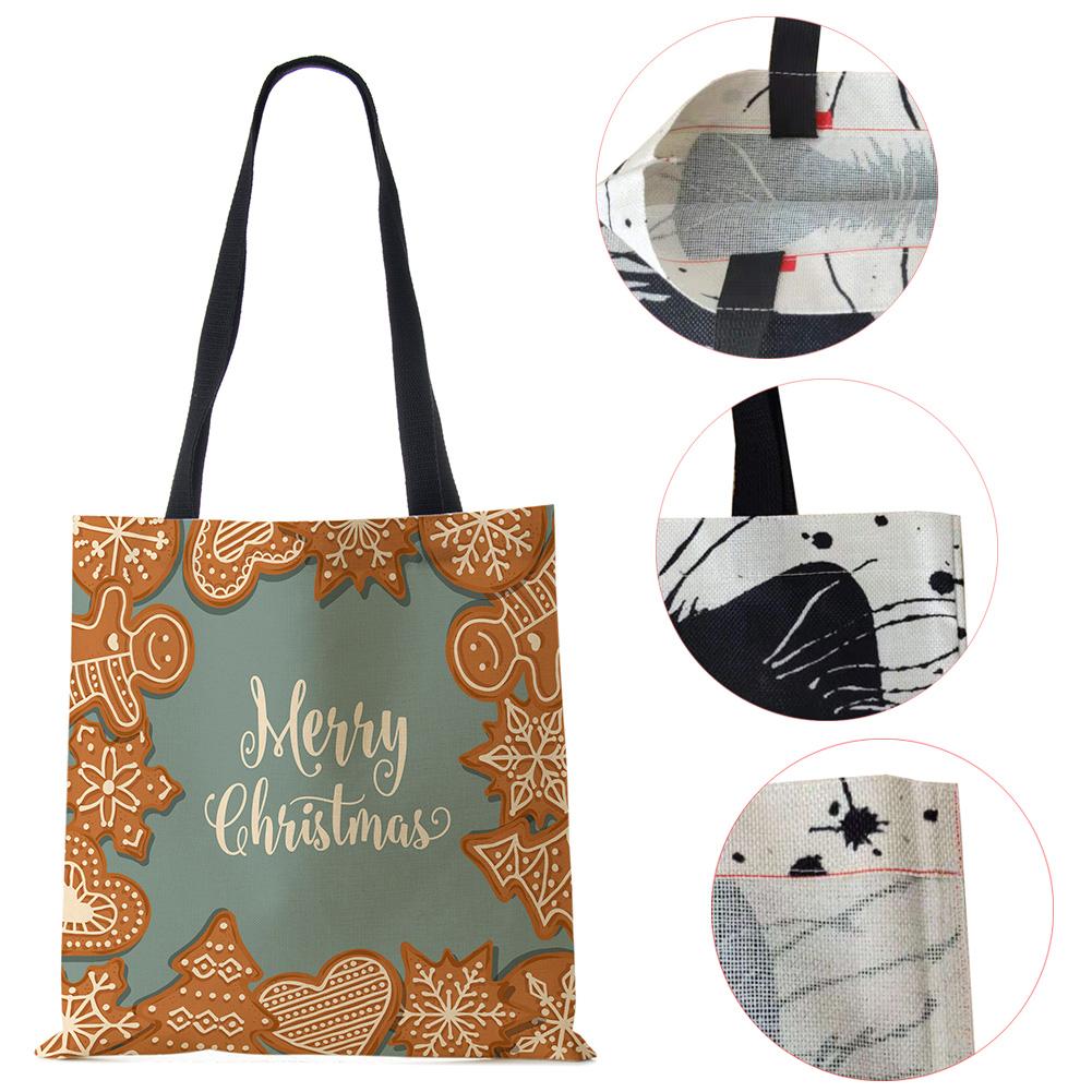 Christmas Snowflake Card Hat Canvas Shopper Bag Merry Christmas Reusable Shoulder Bag 2022 Large Capacity Storage Tote Handbag CLE