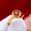 Gold-Plated Brass Sunflower Jewelry Set: Daisy Gemstone Ring, Ruby Micro-Paved Necklace & Earrings for Women