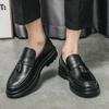 Leather Shoes Men's Summer New One-pedal Casual Business Dress Loafers British Style Black Soft-soled Beanie Shoes