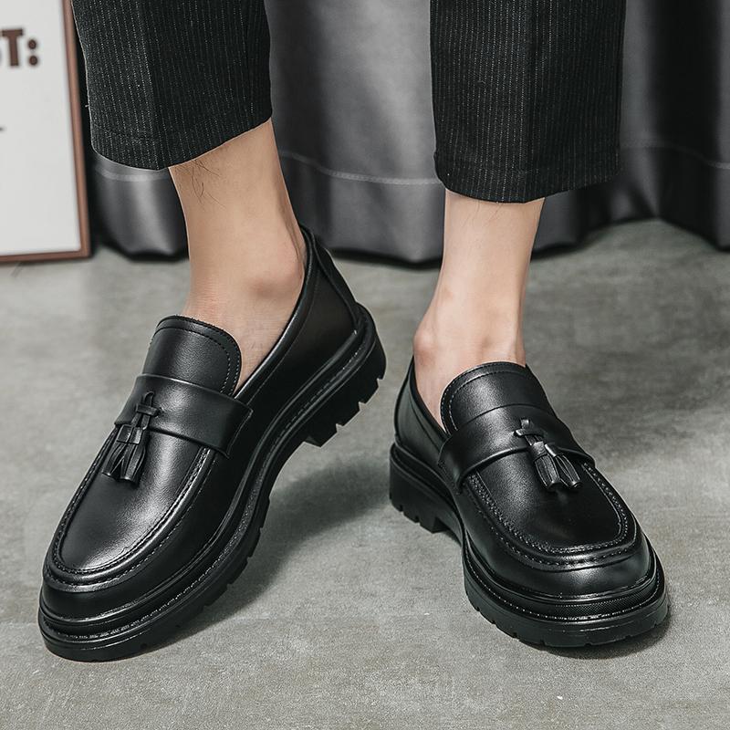 Leather Shoes Men's Summer New One-pedal Casual Business Dress Loafers British Style Black Soft-soled Beanie Shoes