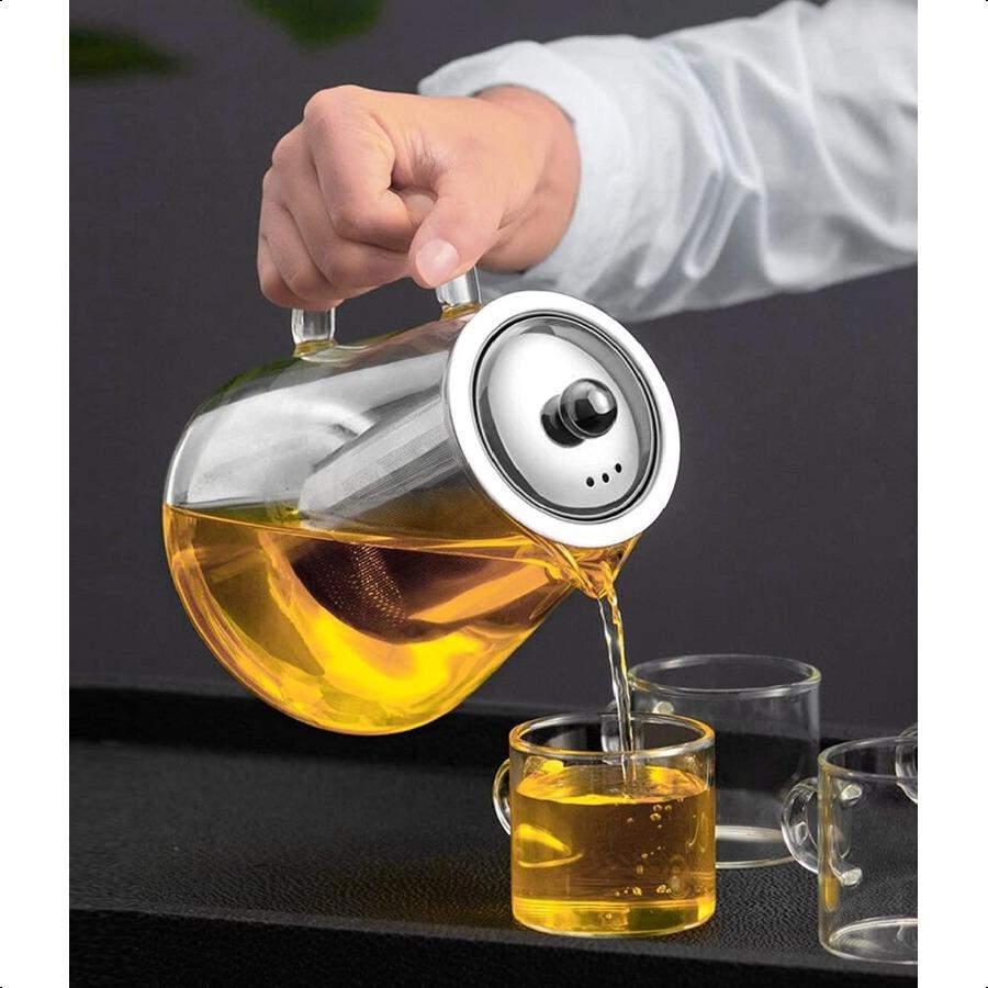 Mini Size Glass Teapot Tea Kettlewith Stainless Steel Removable Infuser for Blooming Tea and Loose Leaf Tea Microwave and Stove