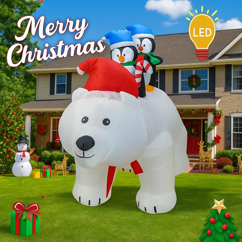 6.56FT Giant Christmas Inflatable Toys Bear Penguins Penguins Yard Party Decoration Home Ornament Holiday Supplies LED Lights