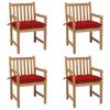 Day and Night - Day and Night Garden Chairs 4 Units Solid Teak Wood with Red Cushions
