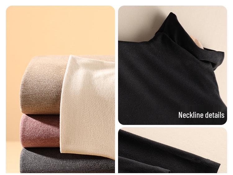 Women's Plus Velvet Warm Black Slim Fit Long Sleeve Top, High Neck Base Layer, Suitable for Autumn/Winter Outerwear