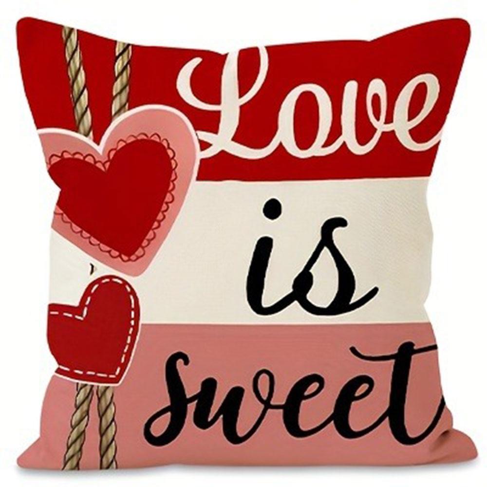 Valentine's Day Love Heart Print Home Decor Pillowcase Bedroom Living Room Sofa Decoration Polyester Cushion Cover with Zipper