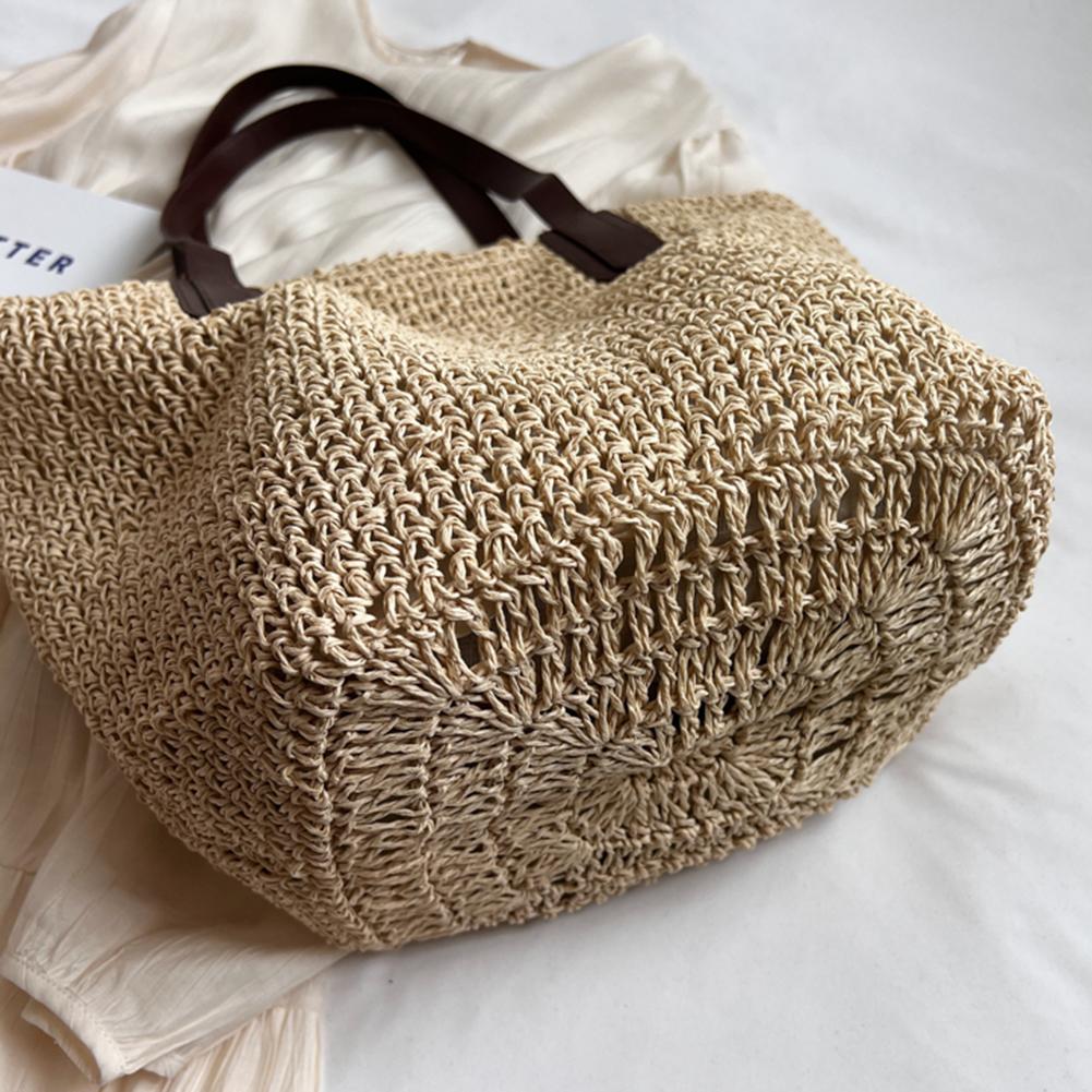 Women Shouder Bag Solid Straw Underarm Pouch Bohemian Woven Armpit Bag Summer Beach Large Knitted Bag Crochet Tote Handbag
