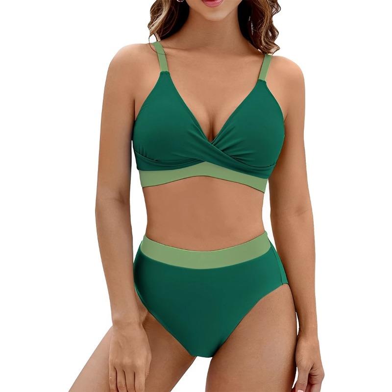 2025 Träger-Bikini High Waist Badeanzug Damen Sexy Einfarbig Bademode Weibliche Badegäste Schwimmen Baden Schwimmen Badeanzug Strandbekleidung