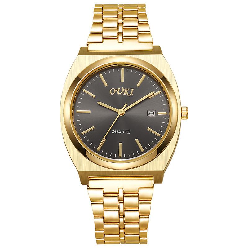 Ouki Mens Stainless Steel Watch With Quartz Movement And Calendar For Business Casual Wear