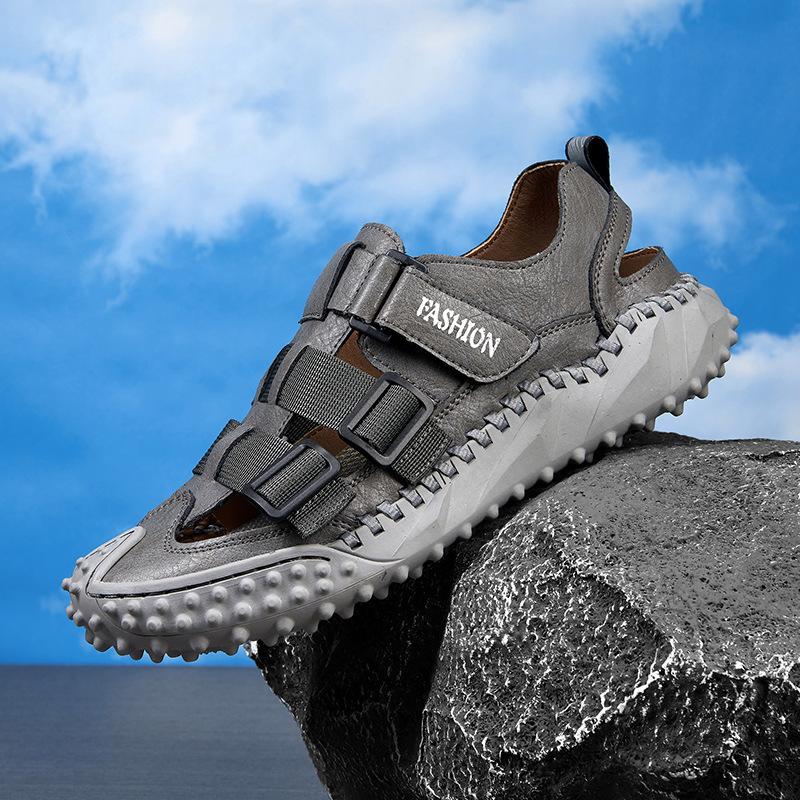 

Withdrawal of high-end leather bag head sandals for men s hollowed-out shoes 46 сірий колір