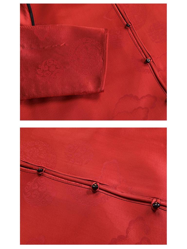 2025 Reversible Chinese Style Women's Silk Jacquard Jacket: Versatile Spring & Autumn Retro Top