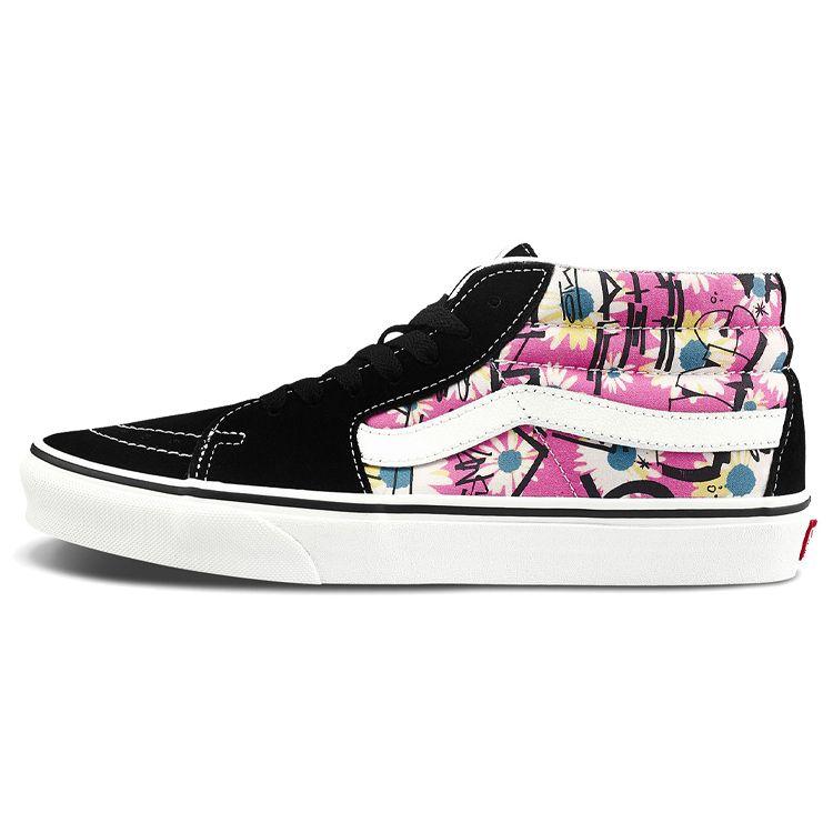 Vans Sk8 Floral Graffiti Canvas Retro Casual Mid-Top Skate Shoes Unisex Sneakers Black White Purple VN0A3WM31IY